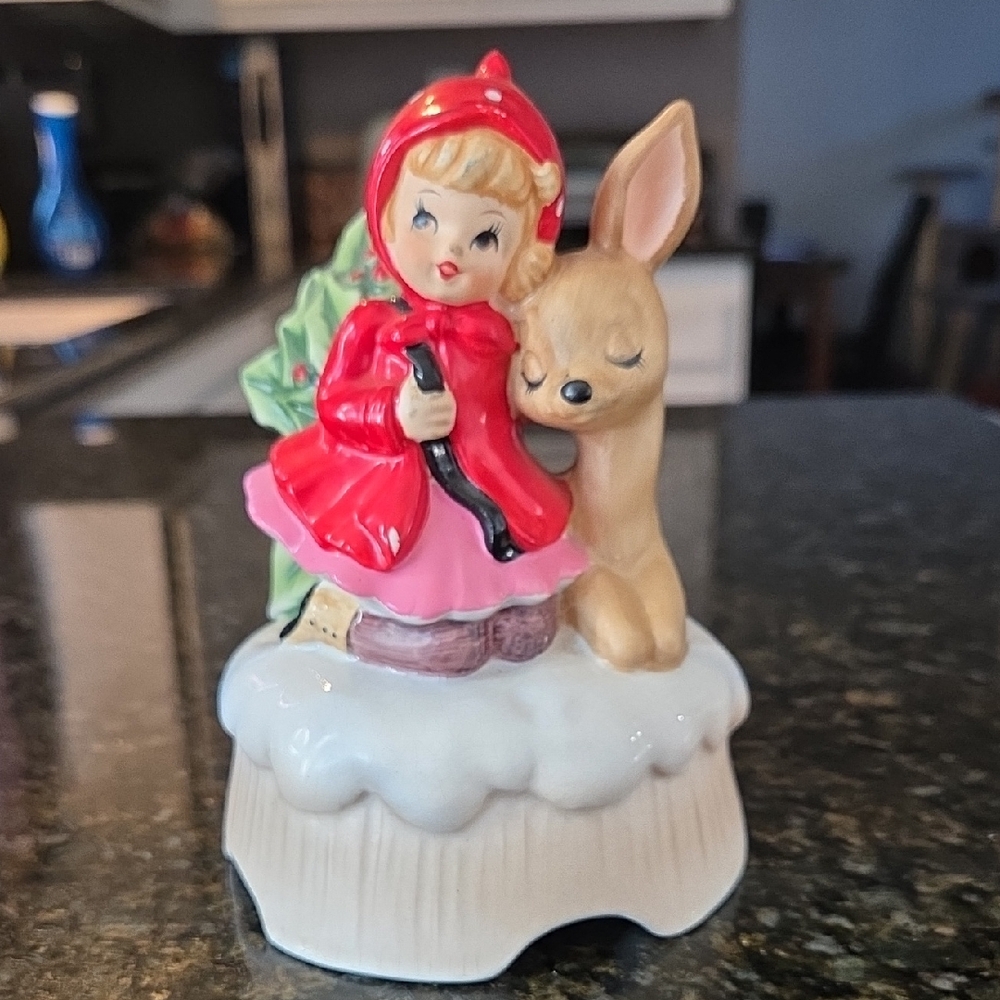 Lefton 12 Days Of christmas Vintage Music Box Deer Little Red Riding Hood
